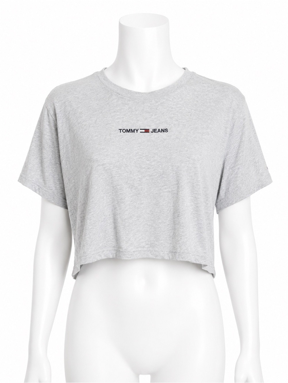 Tommy Hilfiger Tommy Jeans Gray Crop Top T-Shirt Embroidered Logo Boxy Medium